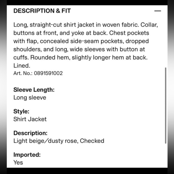 H&M Plaid Long Coat- Small - Picture 9 of 9